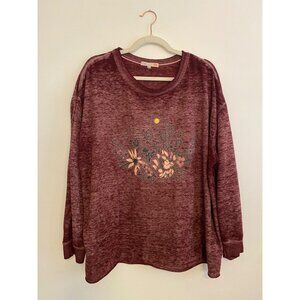 C&C California Women’s Burgundy Desert Long Sleeve Relaxed Fit Top Size 1X